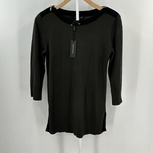Cable & Gauge Womens Sweater Medium Olive Green Knit 3/4 Sleeve NWT Minimalist